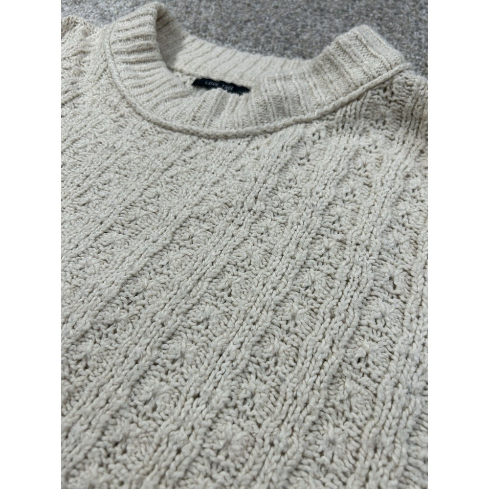 Womens Love Tree Midriff Long Sleeve‎ Cable Knit Sweater Tan Size Medium